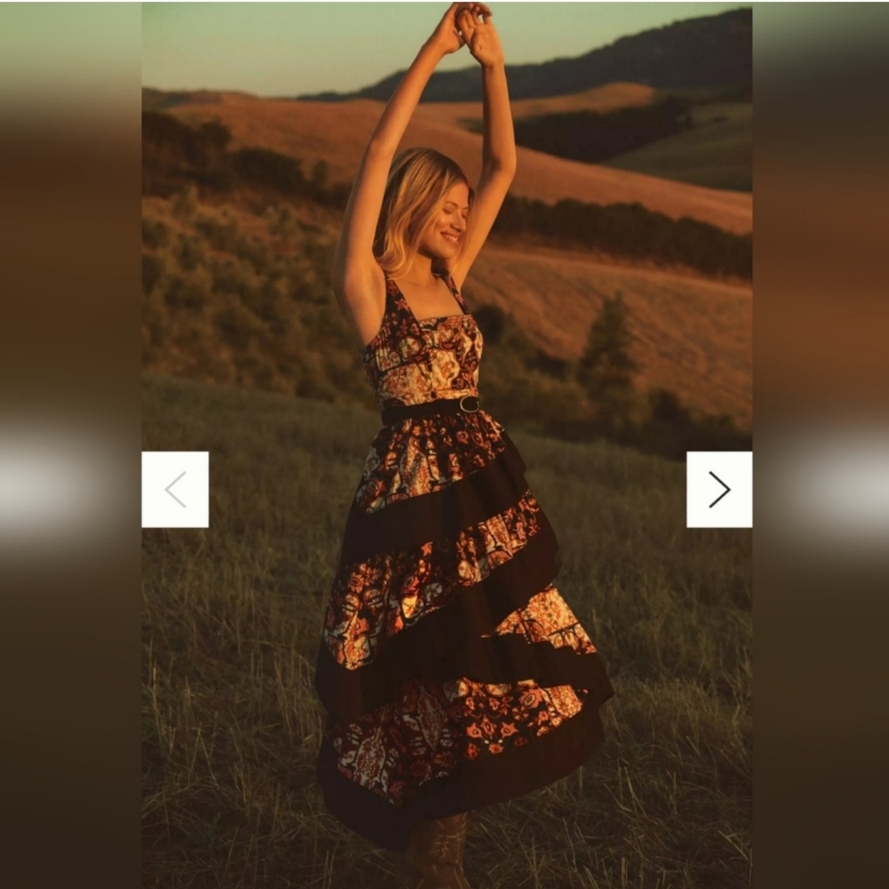 Anthropologie Square-Neck Tiered Midi Dress